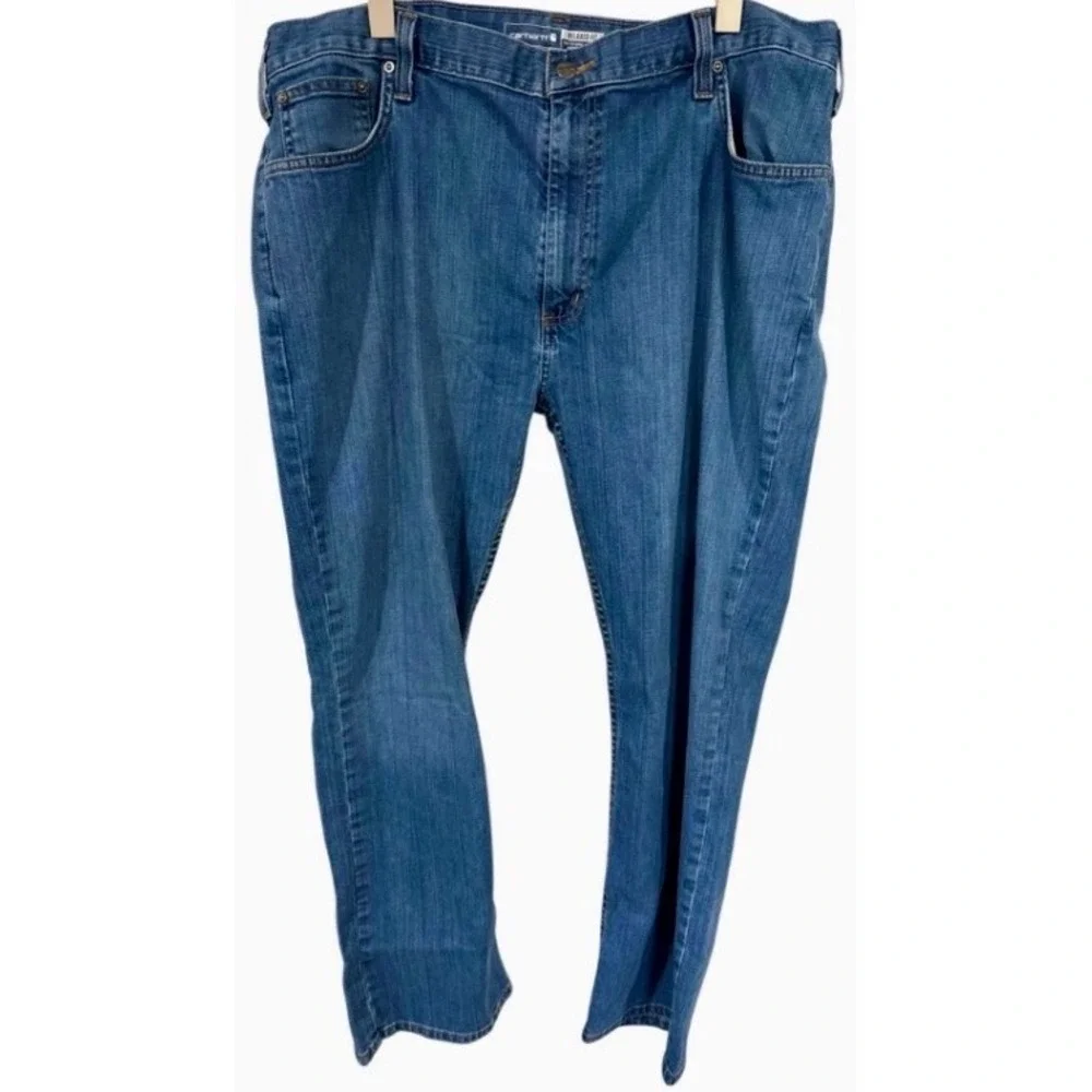 Carhartt Men's Size 42 x 30 Relaxed Fit Straight Leg Blue Denim Workwear Jeans